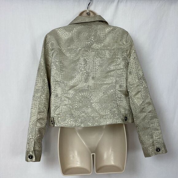 Chicos Jacket 1 Beige Animal Print Trucker Cropped Shiny Snake Skin Small - Picture 4 of 11